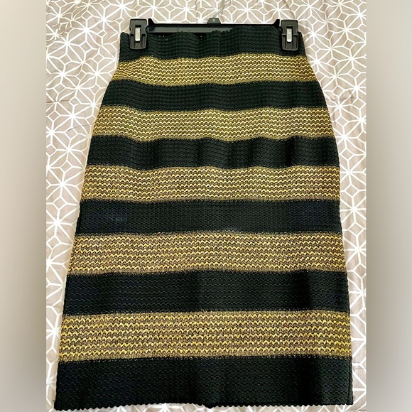 Nikibiki Dresses & Skirts - Midnight Nikibiki black, gold striped sparkle pencil stretch skirt size small